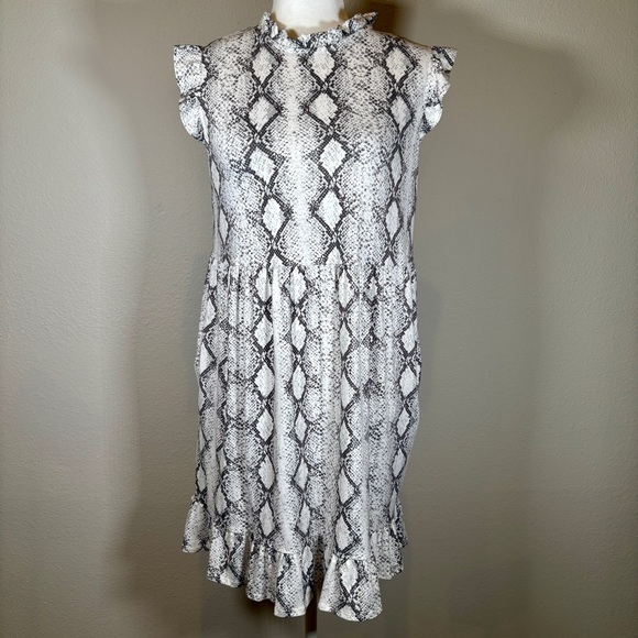 Snake Print Ruffle Mini Dress - Picture 1 of 6